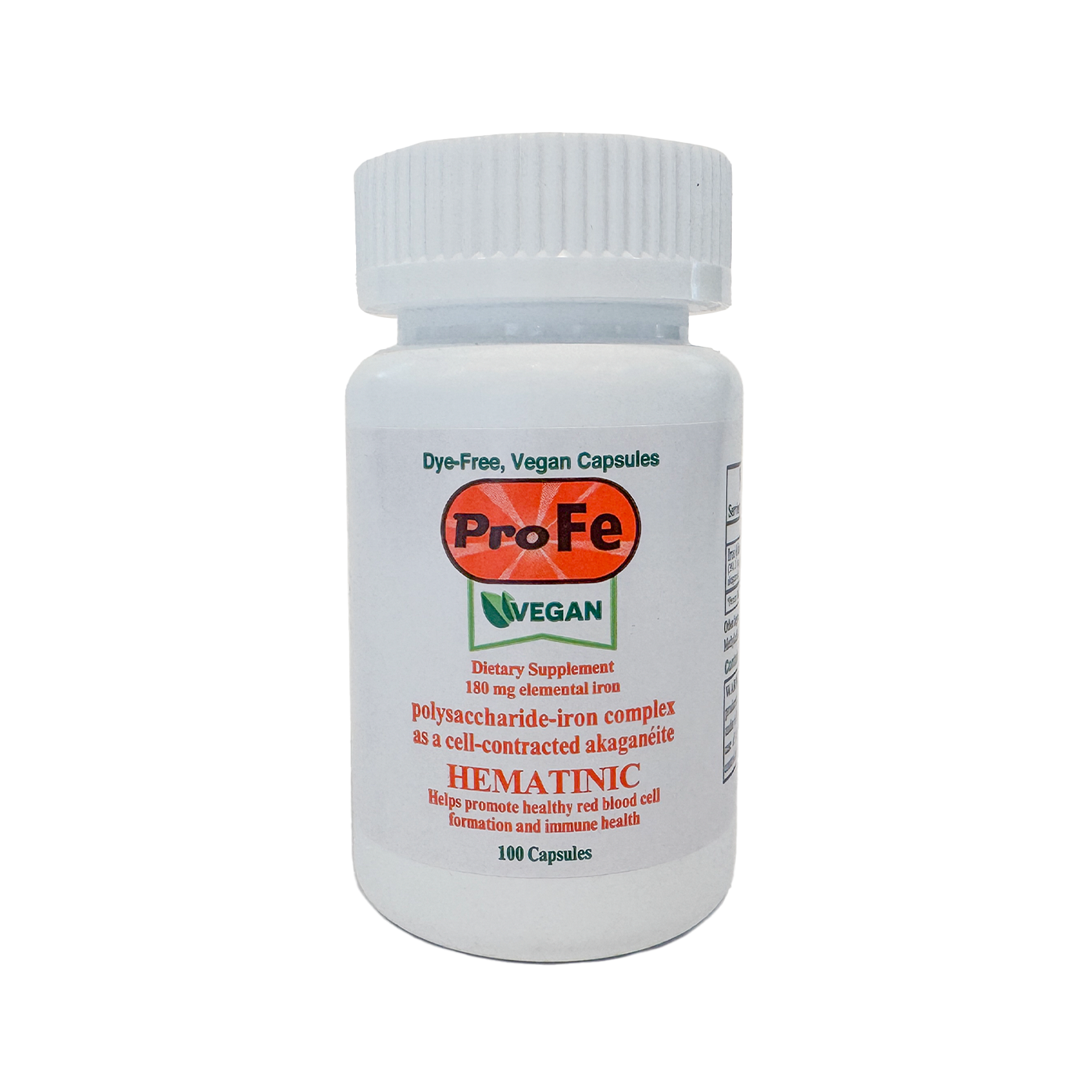 White supplement bottle labeled 'ProFe' on a white background