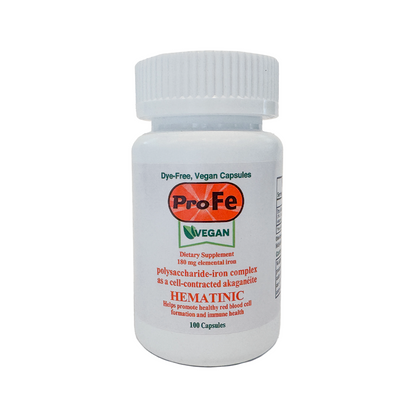 White supplement bottle labeled 'ProFe' on a white background