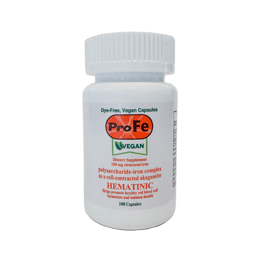 White supplement bottle labeled 'ProFe' on a white background
